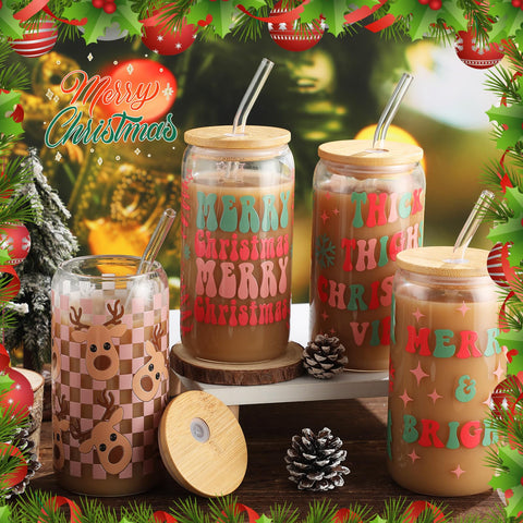 Detalle de la copa de vidrio SiliFine con motivo de Santa Claus para Navidad.