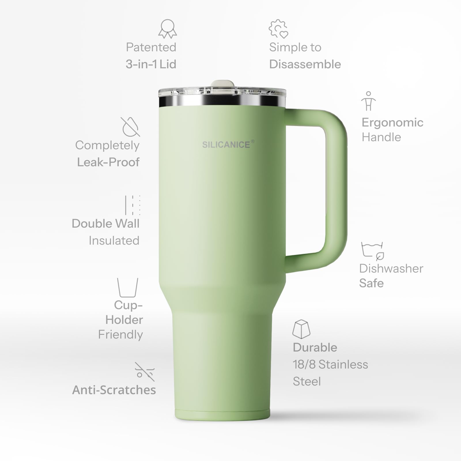 SILICANICE 40oz tumbler con agarre ergonómico para deporte y viaje.