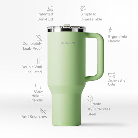 SILICANICE 40oz tumbler con agarre ergonómico para deporte y viaje.