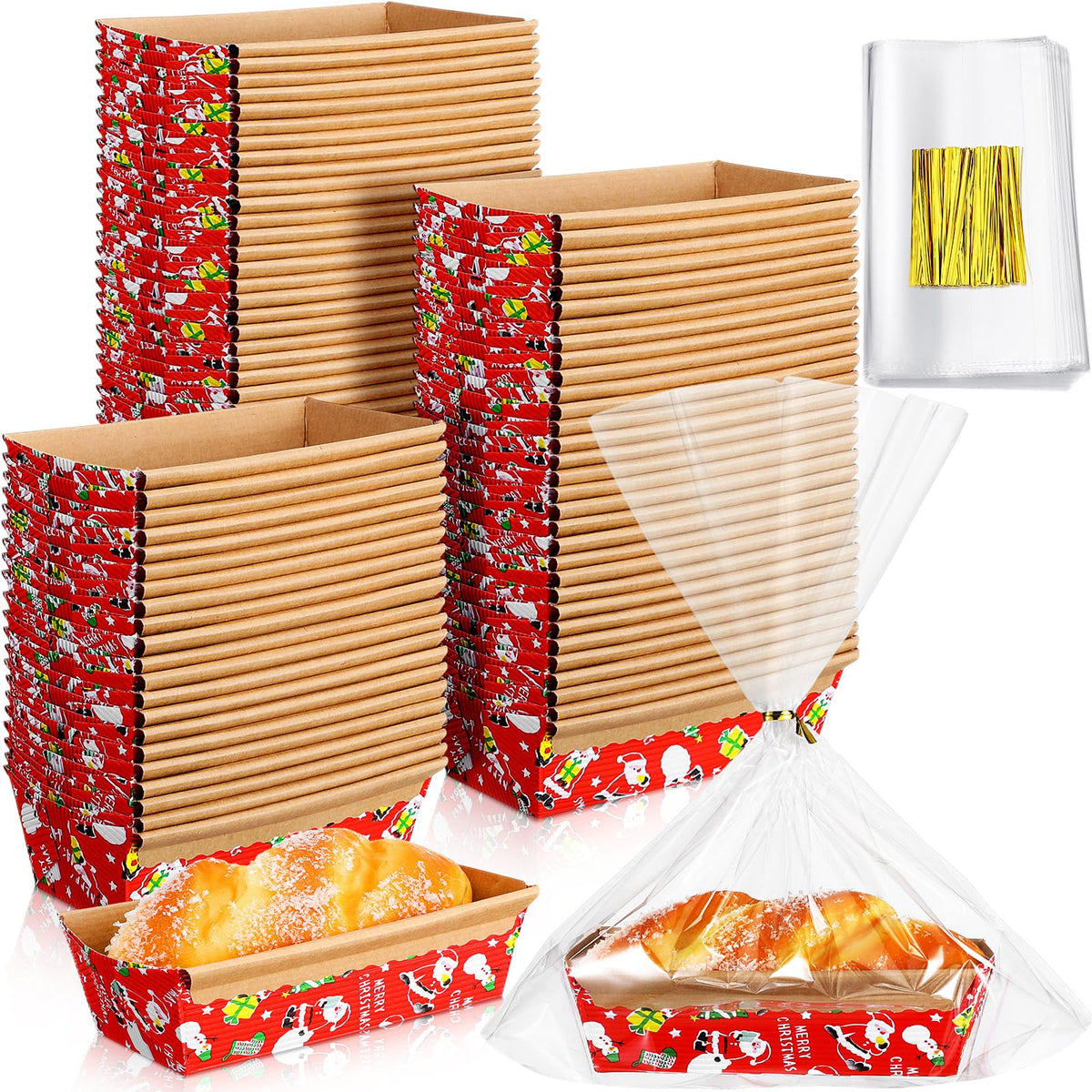 Silifine moldes de pan de papel navideños rojos para hornear y presentar