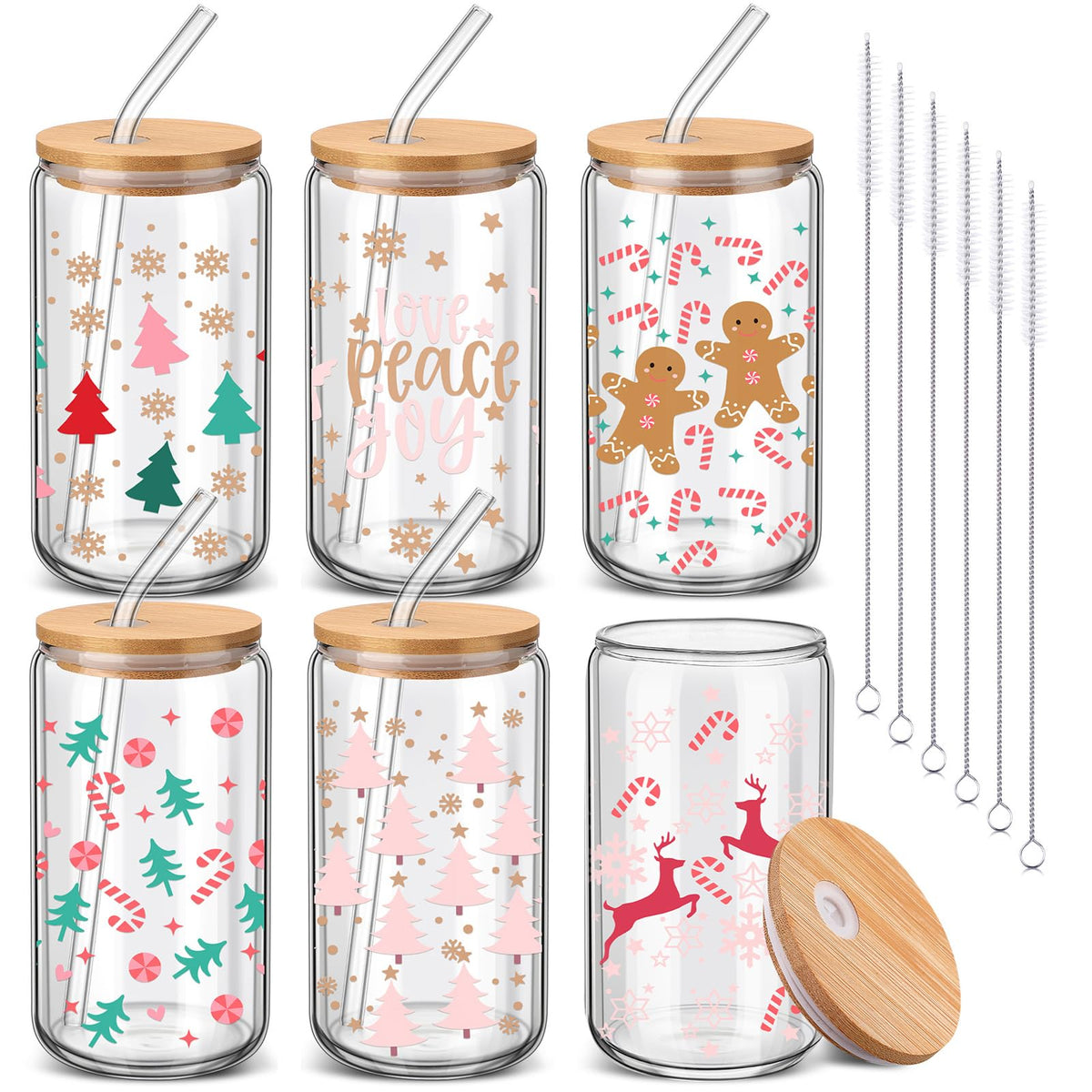 Vaso navideño SiliFine en forma de lata con tapa de bambú para fiestas