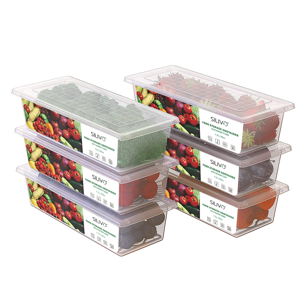 SILIVO contenedores para frigorífico con drenaje integrado, mantienen verduras frescas.
