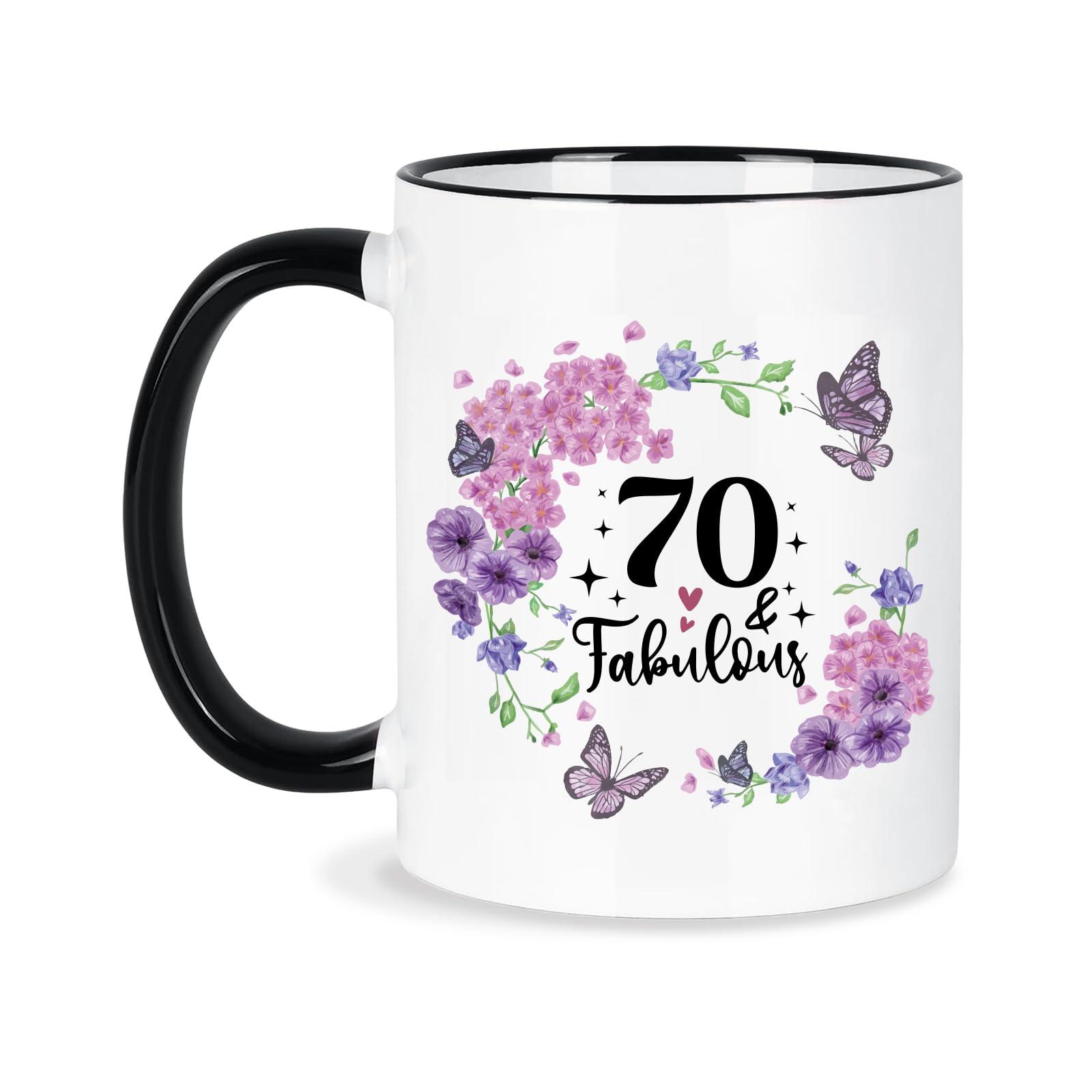 Taza Silkwishes 70 años con flores, regalo elegante.