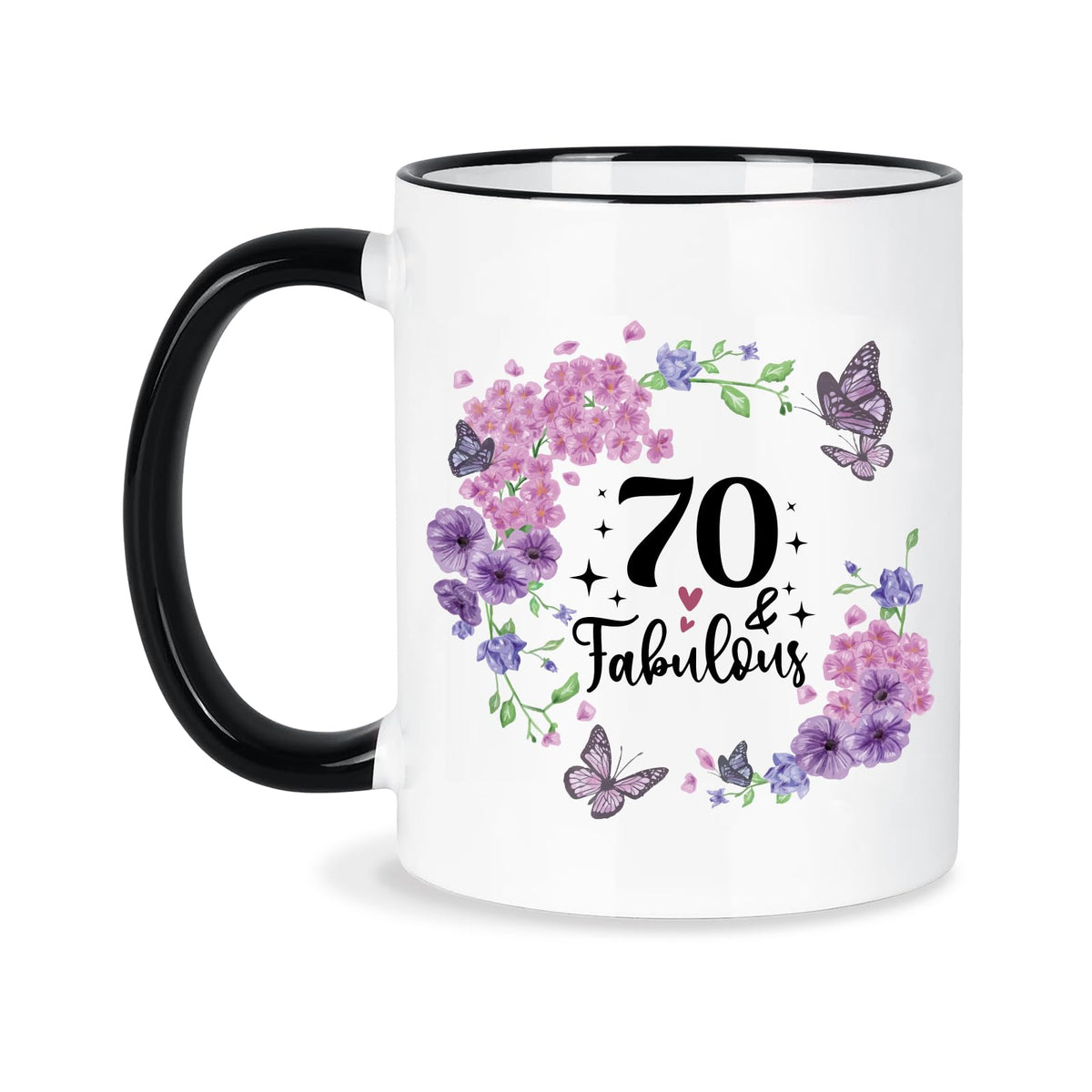 Taza Silkwishes 70 años con flores, regalo elegante.