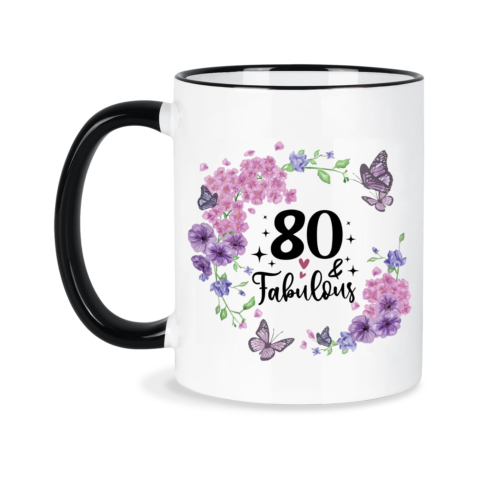 Silkwishes taza 80 años con diseño floral, regalo elegante para celebraciones.