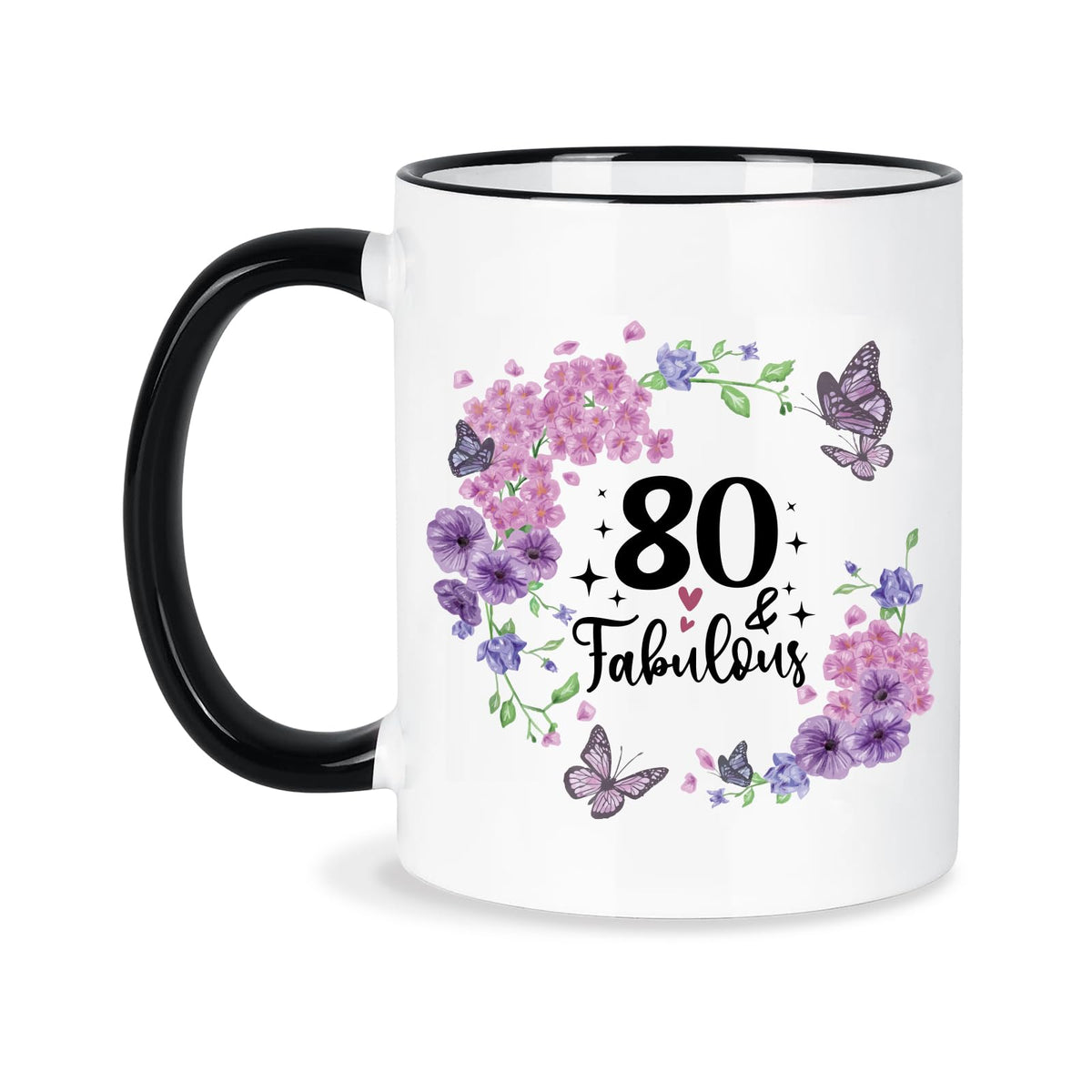 Silkwishes taza 80 años con diseño floral, regalo elegante para celebraciones.