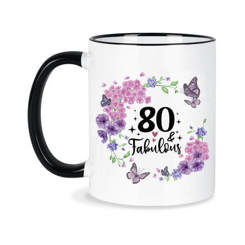Silkwishes taza 80 años con diseño floral, regalo elegante para celebraciones.