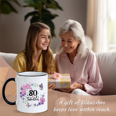 Silkwishes taza diseño elegante, regalo ideal para 80 años.