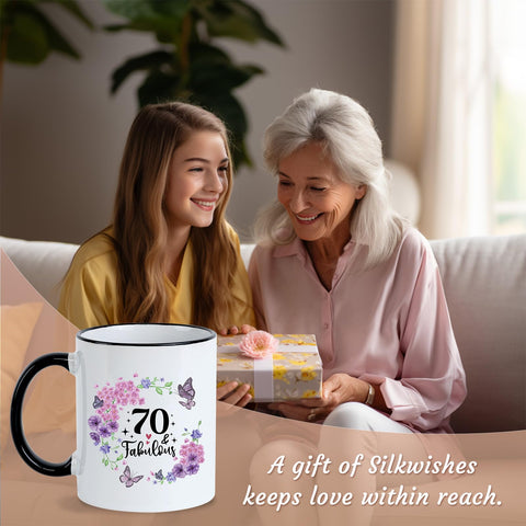 Taza Silkwishes regalo elegante para celebrar setenta años.