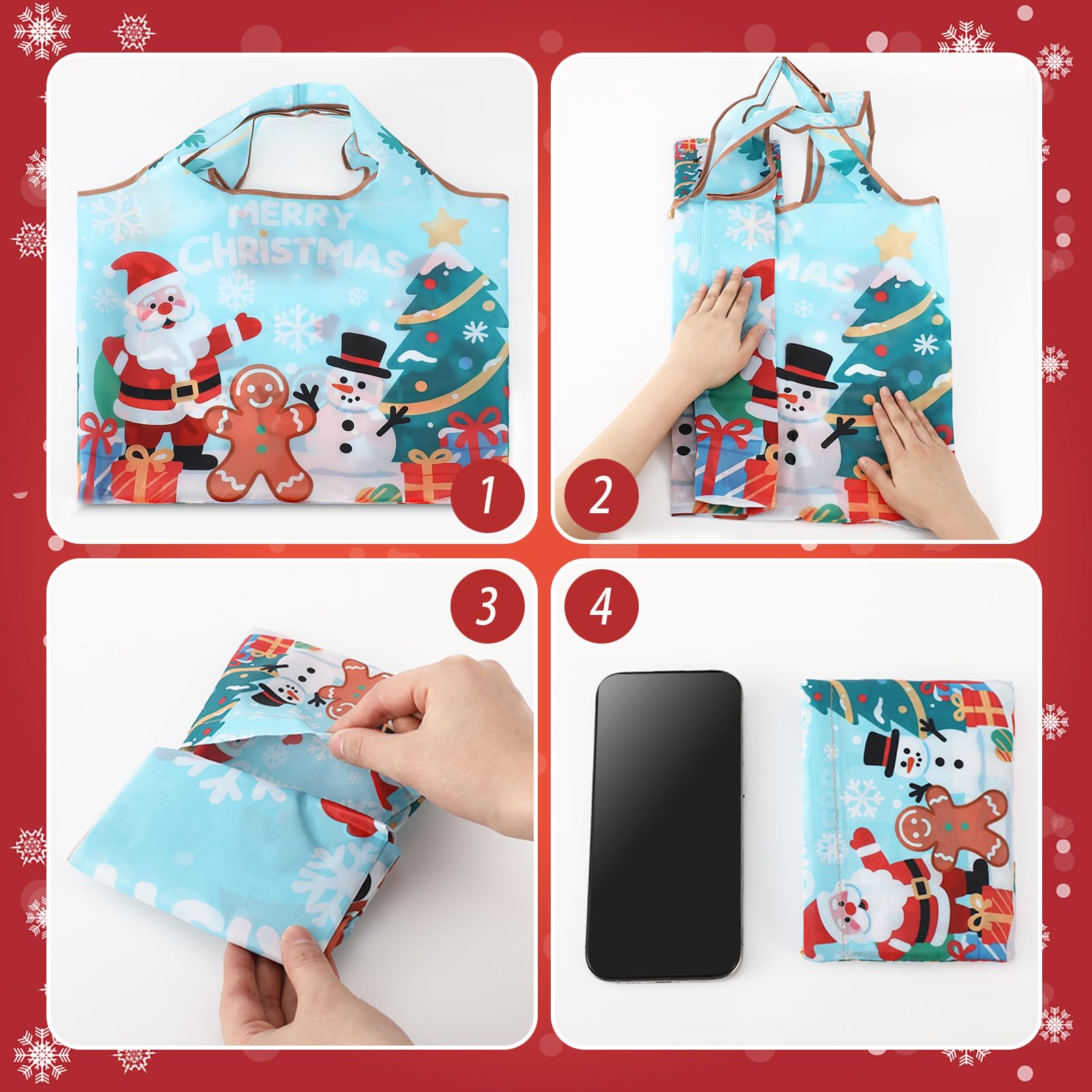 SilTriangle bolsas navidad reutilizables, duraderas y fáciles de limpiar para compras.