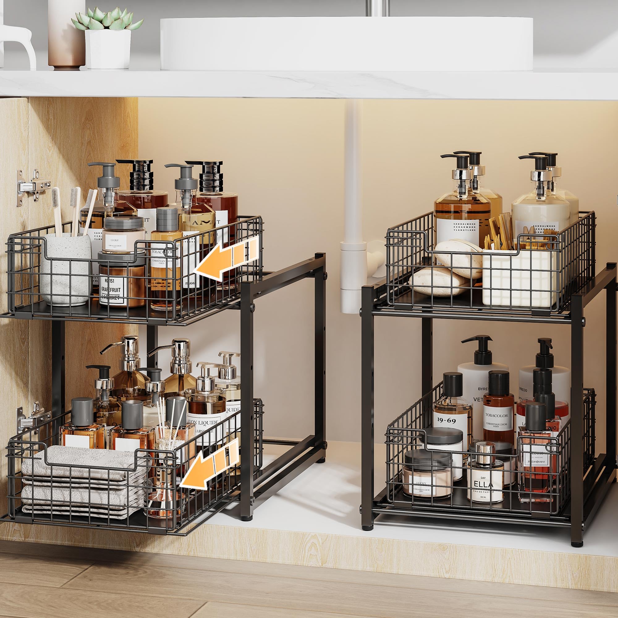 SILUB Organizador bajo lavabo con dos niveles deslizantes para optimizar almacenamiento