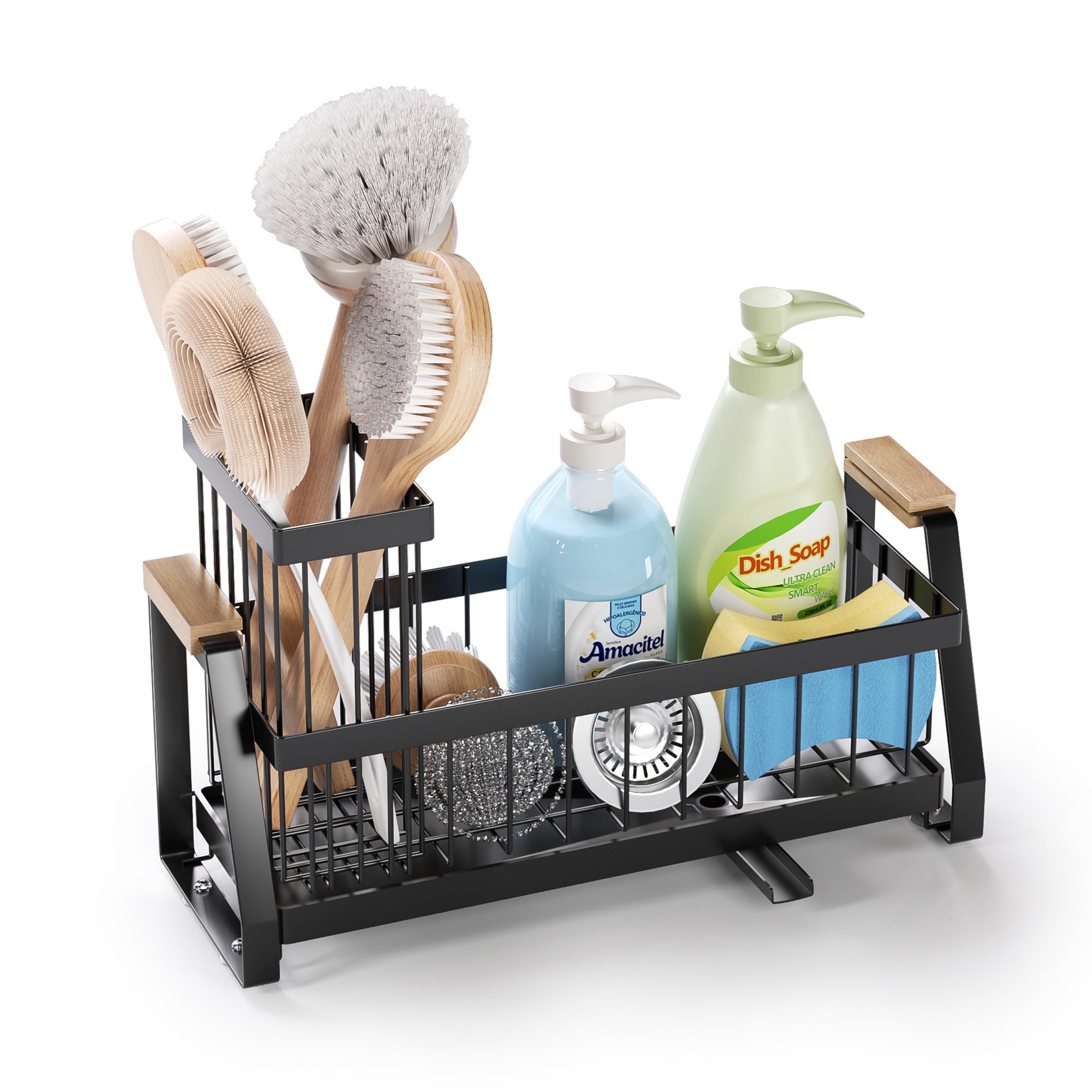 Silub organizador para pila con drenaje y mango de madera, mantiene superficies secas.