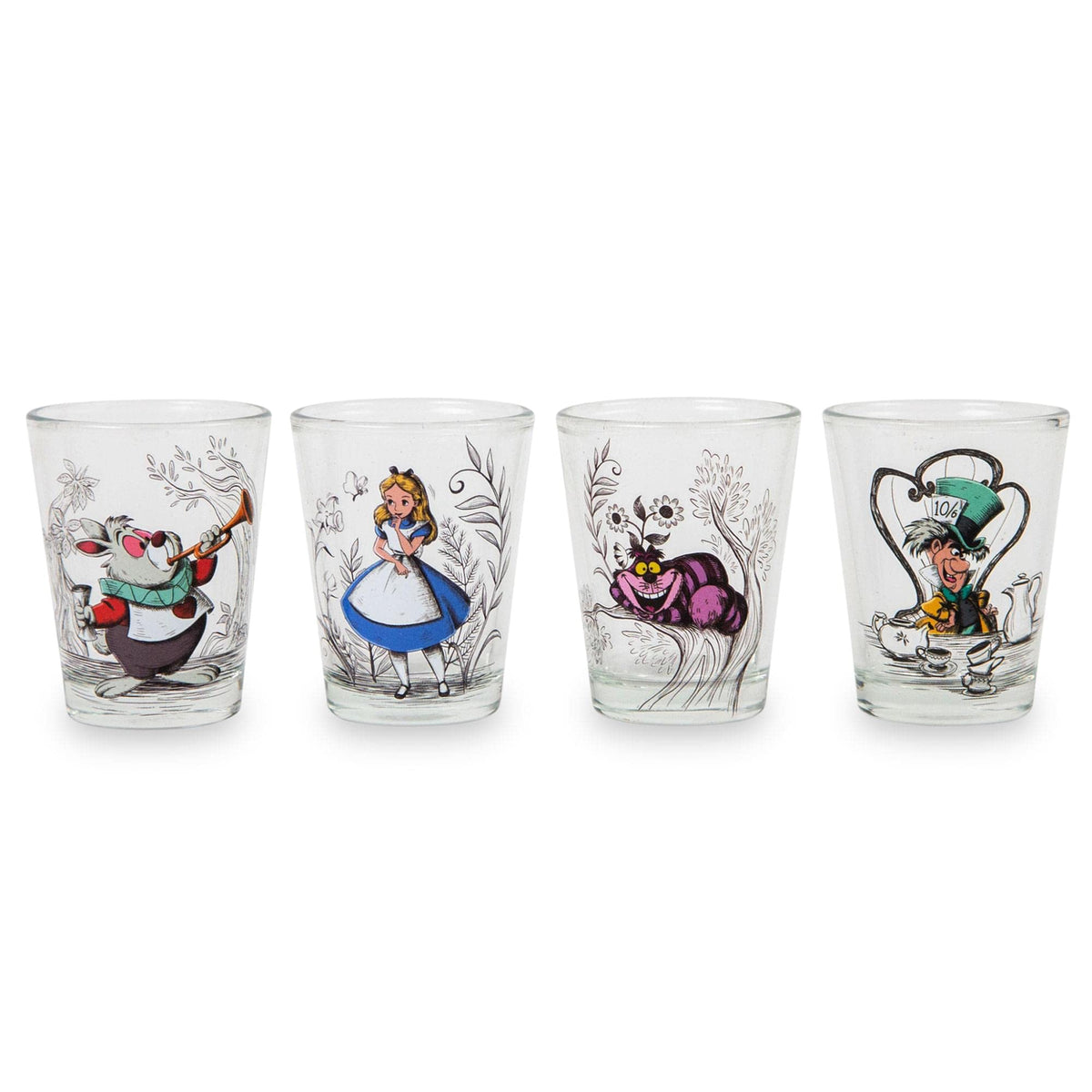 Vaso mini de Silver Buffalo con Alicia en País de las Maravillas, ideal para fiestas.