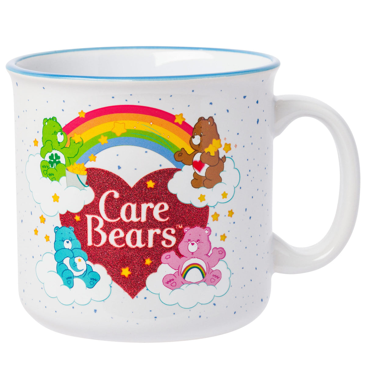 Taza cerámica Silver Buffalo con logotipo arcoíris y corazón de los Osos Cariñosos para café matutino.