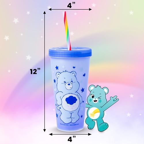 Pajilla arcoíris incluida, Silver Buffalo Care Bears, experiencia de bebida colorida.