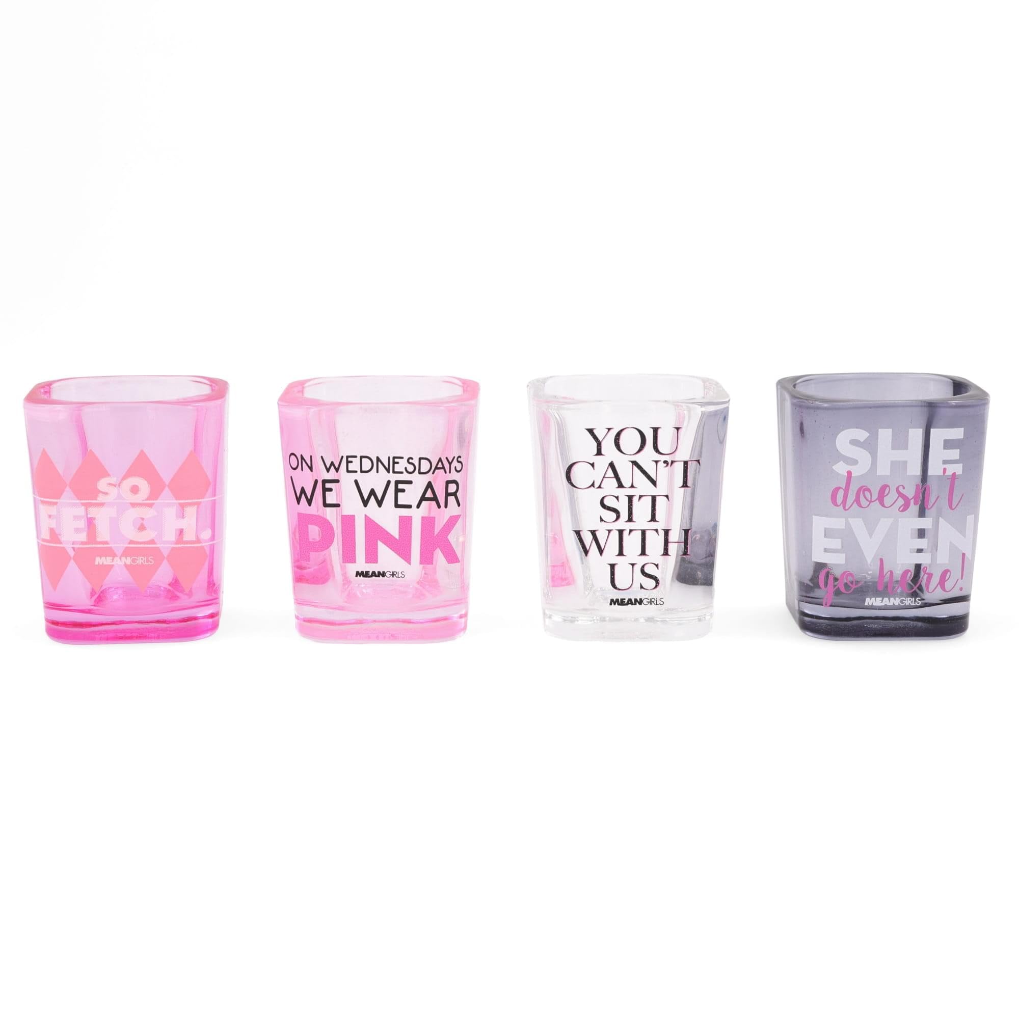 Vaso de chupito Silver Buffalo con citas de Chicas Malas en rosa translúcido, ideal para reuniones