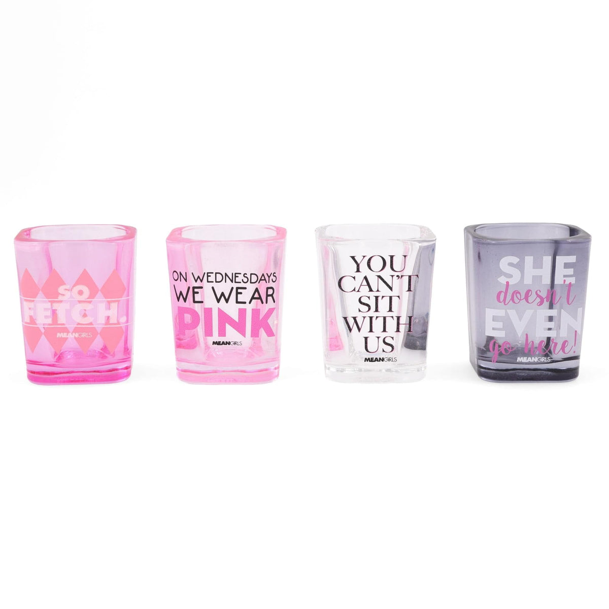 Vaso de chupito Silver Buffalo con citas de Chicas Malas en rosa translúcido, ideal para reuniones
