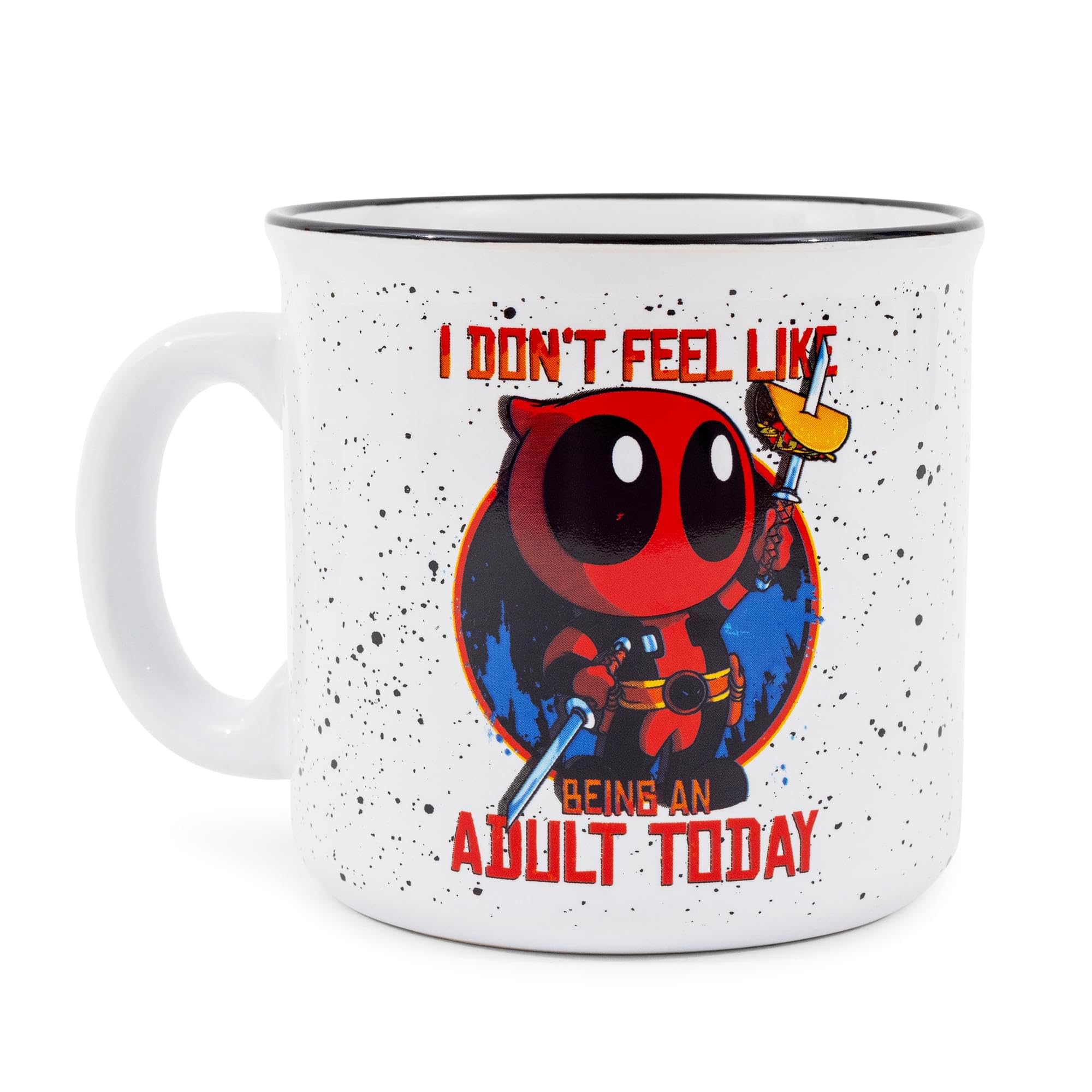 Frase icónica en taza Silver Buffalo para humor Deadpool.