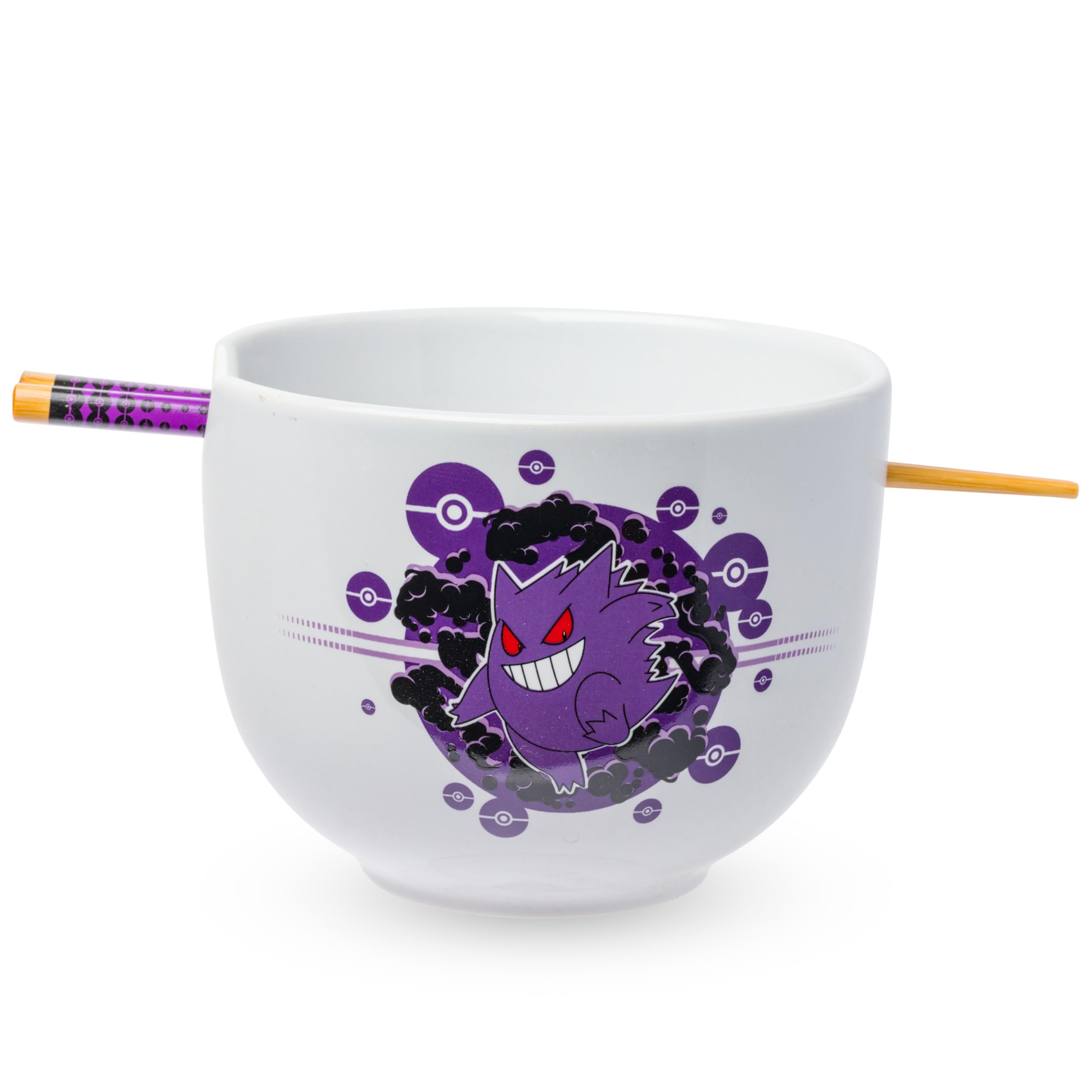 Tazón ramen Silver Buffalo Gengar Poké Balls, ideal para comidas reconfortantes.