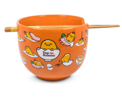 Gudetama tazón ramen 20 onzas, cerámica libre de BPA, ideal para sopas y fideos.