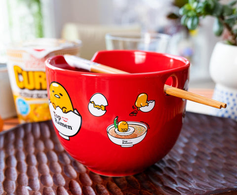 Notch integrado para apoyar palillos en el cuenco Silver Buffalo Gudetama Top Ramen.
