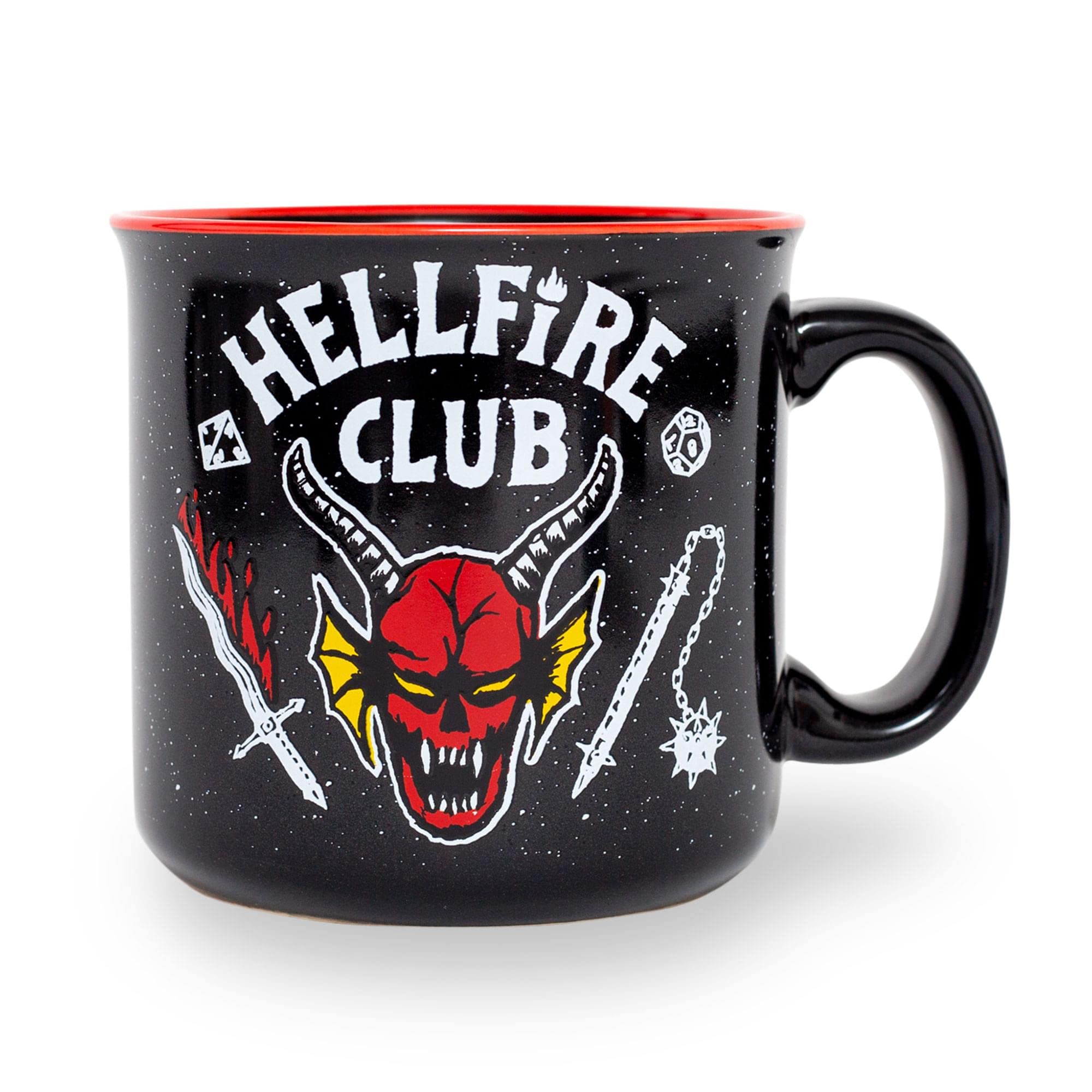 Silver Buffalo Hellfire Club: taza-camper 20oz con logo, ideal para café o té.
