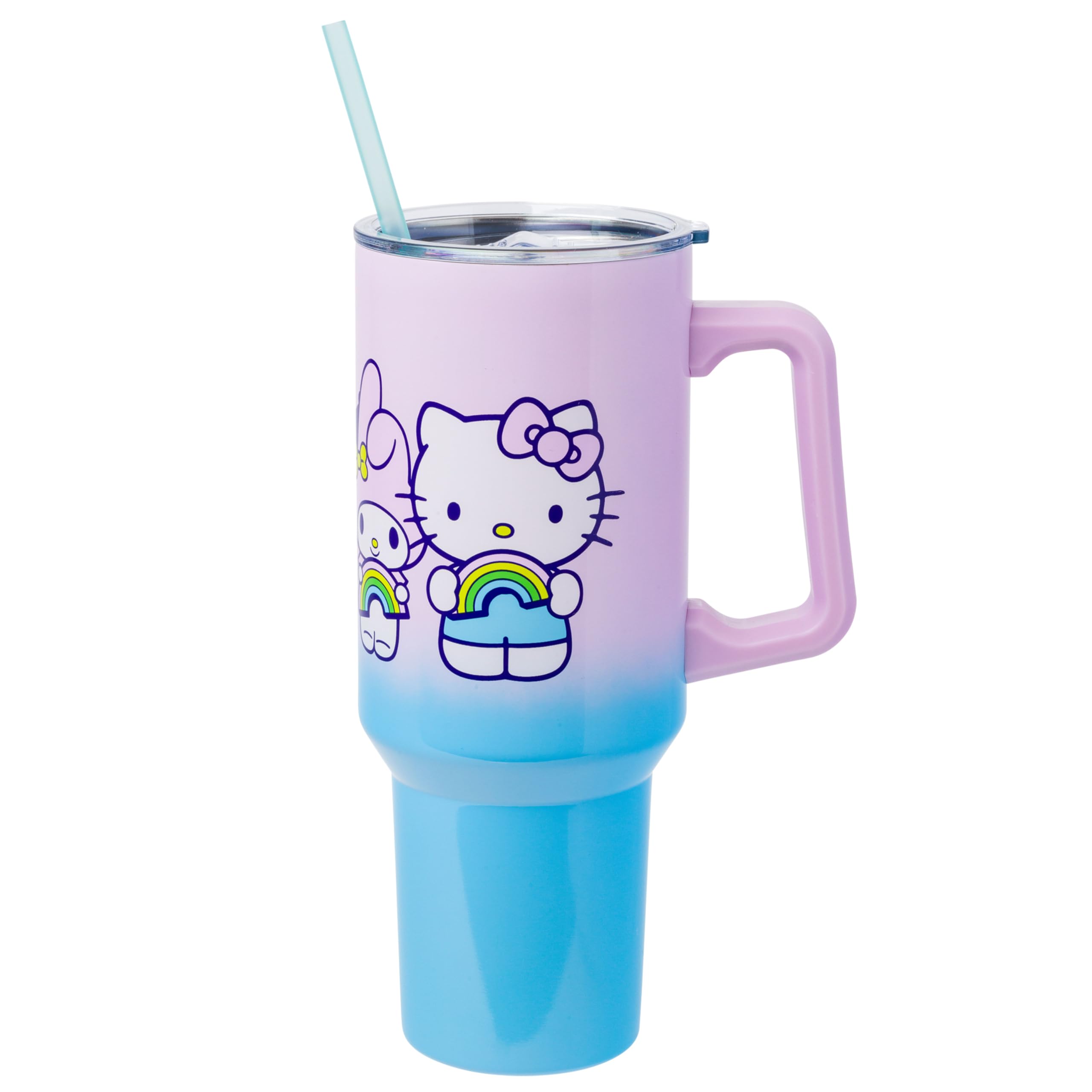 Hello Kitty y Amigos de Silver Buffalo con arcoíris, ideal para llevar bebidas y mantenerlas frescas.