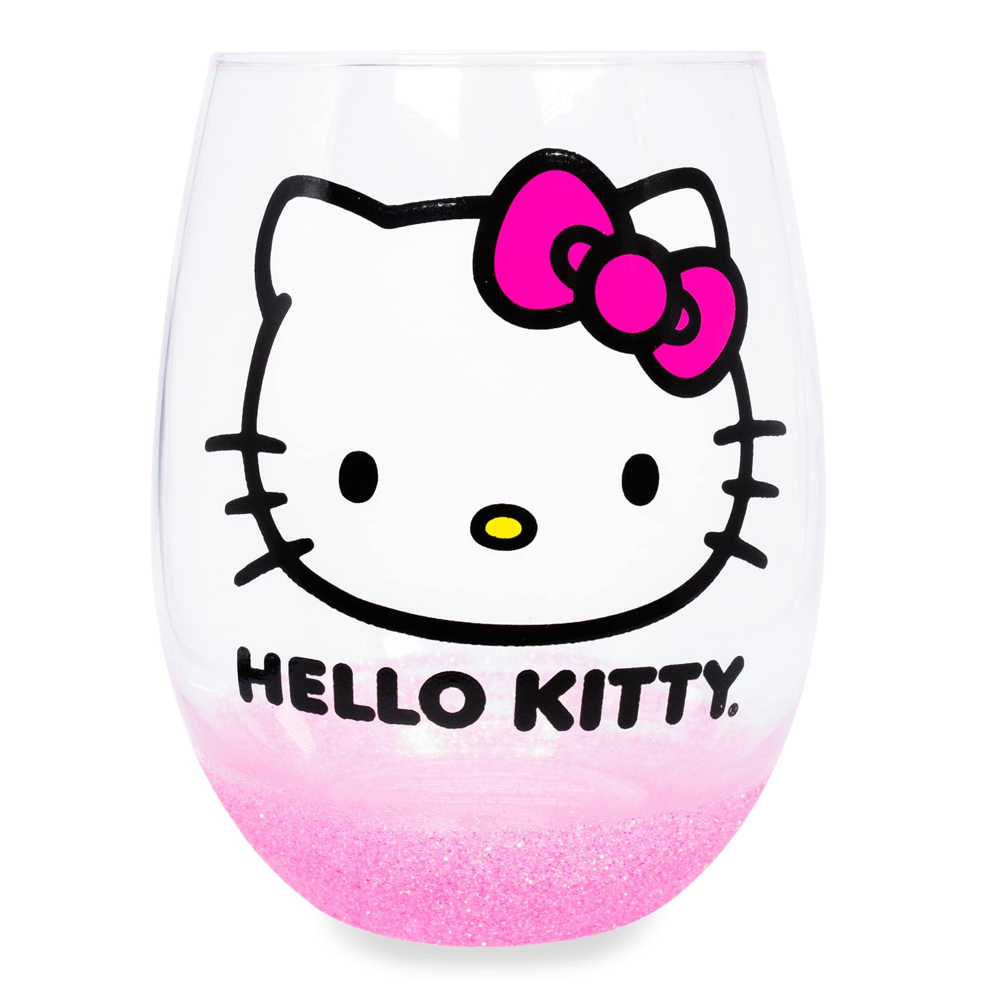 Vaso con base purpurina brillante de Silver Buffalo Hello Kitty, añade brillo a cualquier bebida.