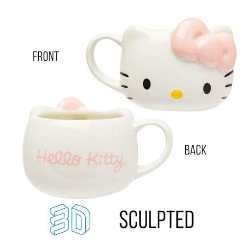 Taza Silver Buffalo Hello Kitty con lazo rosa, perfecta para té o cacao en la oficina.