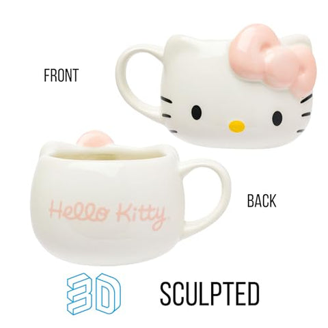 Taza Silver Buffalo Hello Kitty con lazo rosa, perfecta para té o cacao en la oficina.