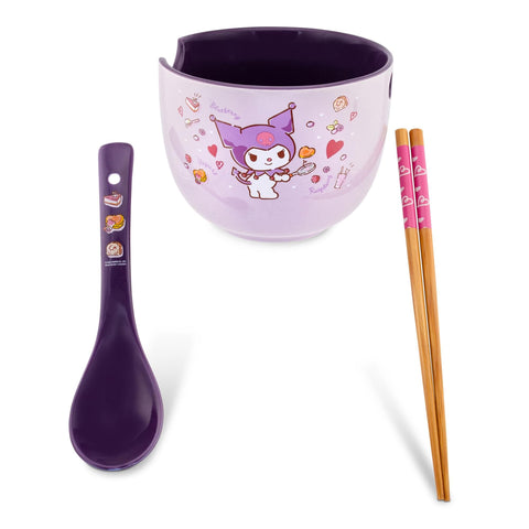 Cuenco de ramen de 20 onzas Silver Buffalo Kuromi, ideal para porciones generosas.