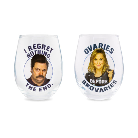 Vaso de vino sin tallo Silver Buffalo con Leslie, diseño icónico para fanáticos
