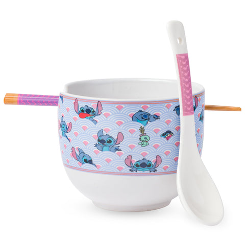 Tazón cerámico para ramen de Silver Buffalo con Lilo y Stitch, boca amplia para porciones grandes