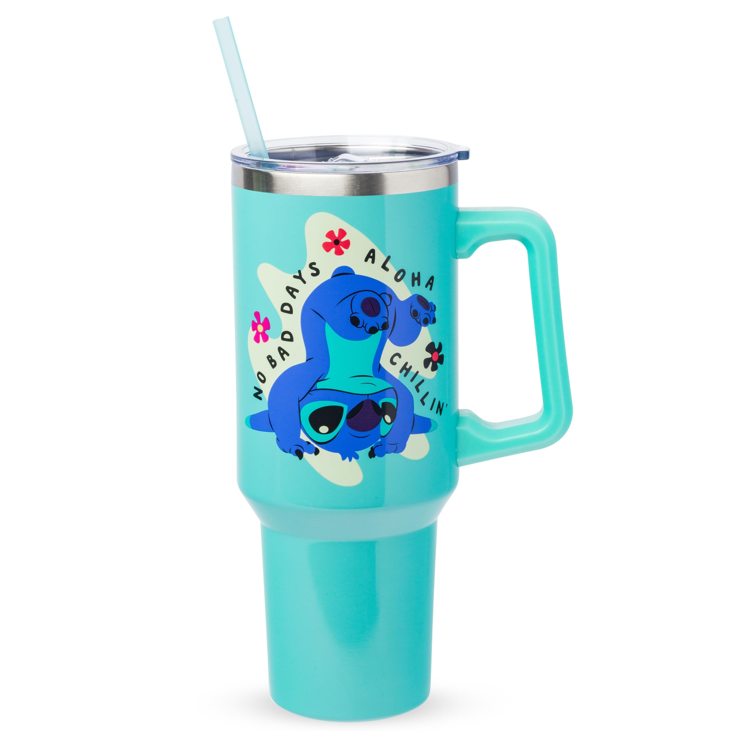 Vaso de viaje Silver Buffalo Lilo y Stitch con capacidad 40oz para llevar bebidas.