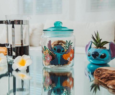 Tarro Silver Buffalo Lilo y Stitch, vidrio transparente para ver el contenido.