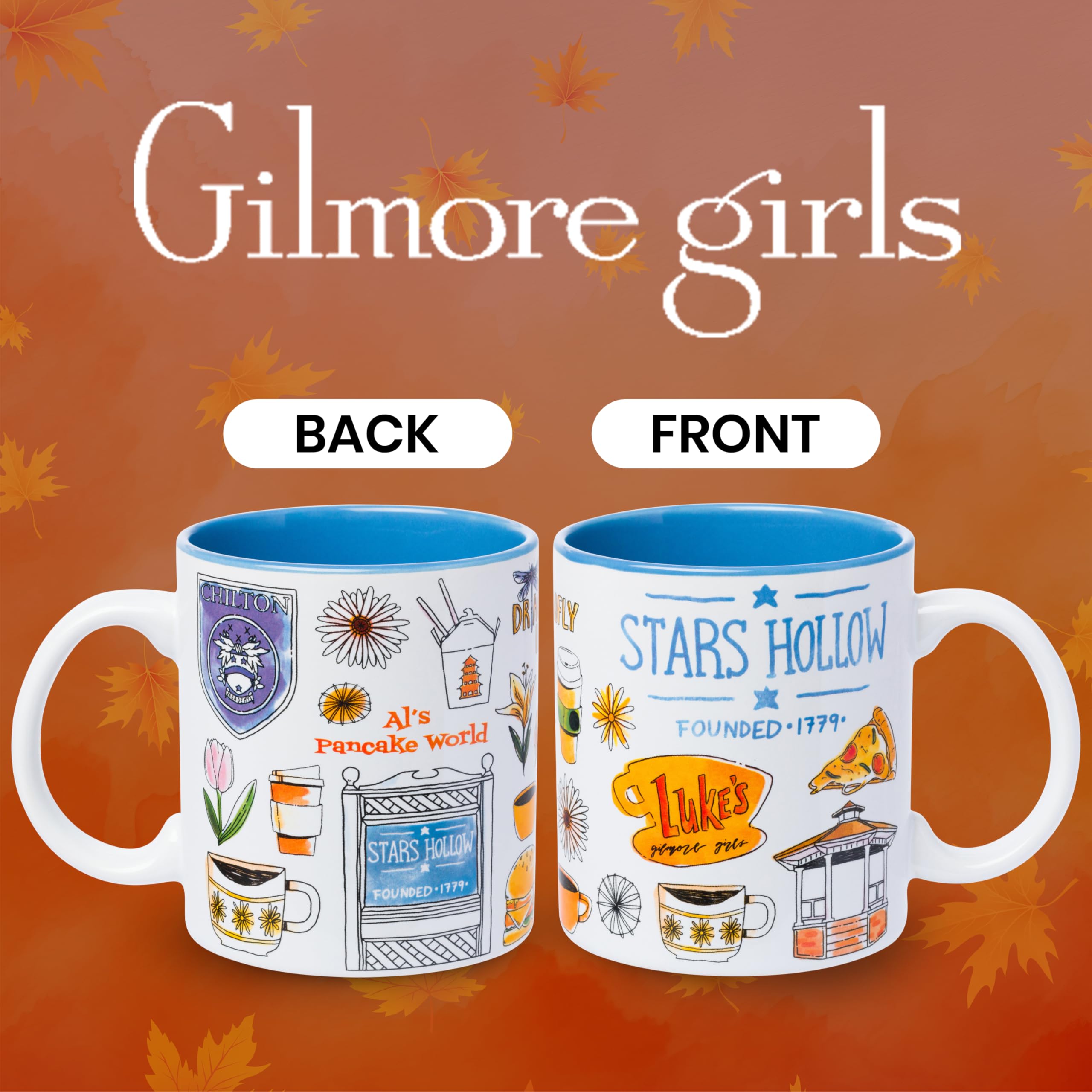 Taza Silver Buffalo con mapa Stars Hollow, perfecta para café matutino y relecturas