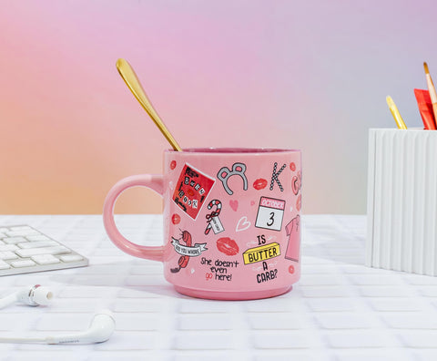 Taza Silver Buffalo Mean Girls, ilustraciones coloridas, decoración de escritorio.