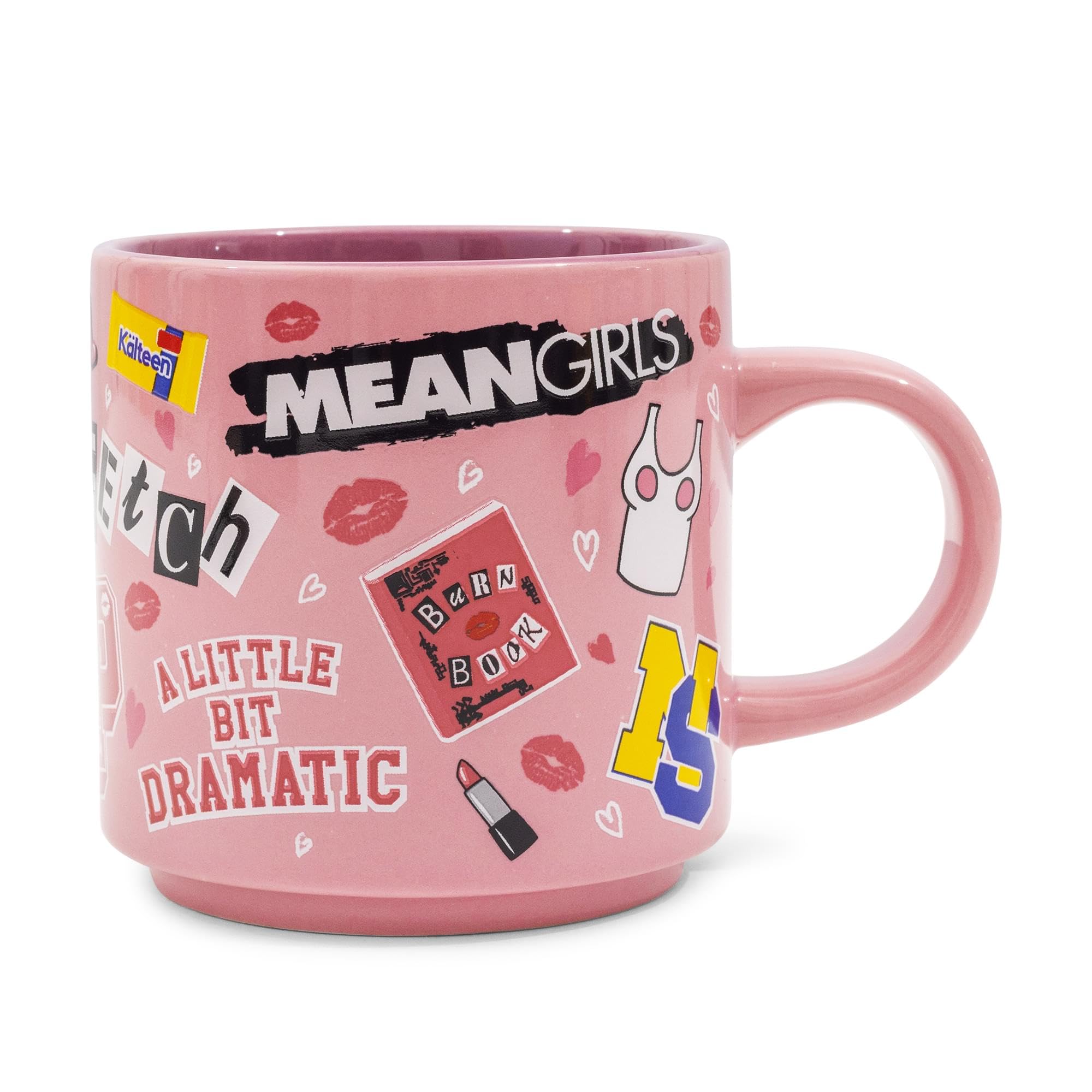 Taza Silver Buffalo Mean Girls, frente rosa, ideal para café matutino.