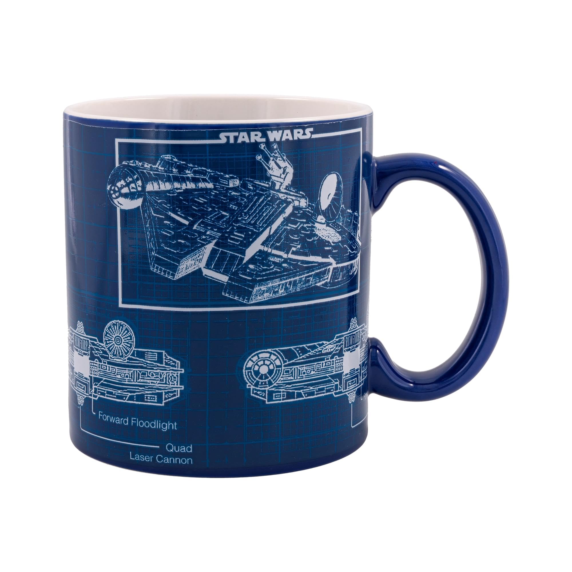 Taza Silver Buffalo con planos del Halcón Milenario para café matutino.