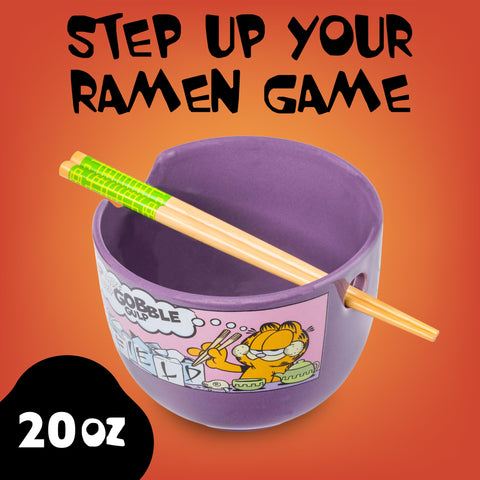 Tazón cerámico con palillos reutilizables de Silver Buffalo para ramen y sopas.