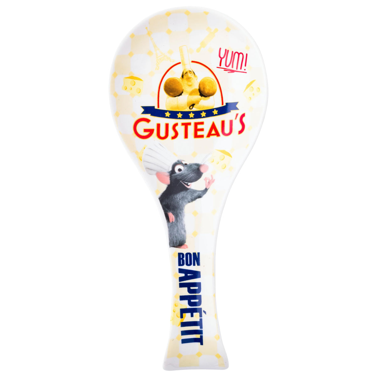 Posacucharas de cerámica Silver Buffalo Ratatouille con Gusteau y Remy para utensilios ordenados.