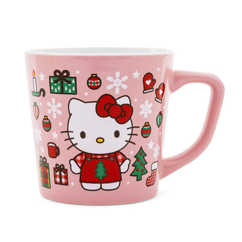 Detalle invernal de Hello Kitty en taza Silver Buffalo, ideal para tés reconfortantes.