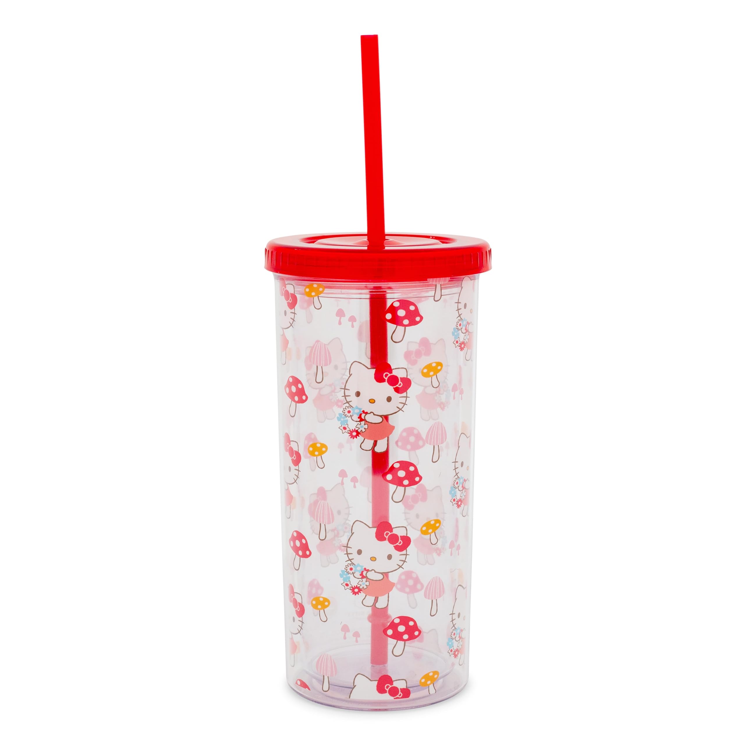 Detalle de hongos multicolor en Hello Kitty, regalo perfecto para fans Silver Buffalo.