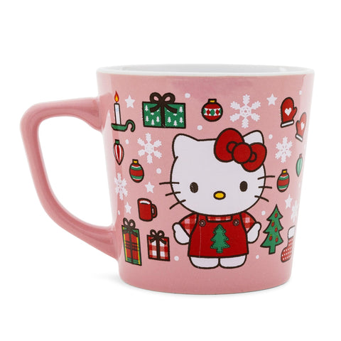 Vista panorámica de la taza Hello Kitty, color rosa, estilo festivo Silver Buffalo.