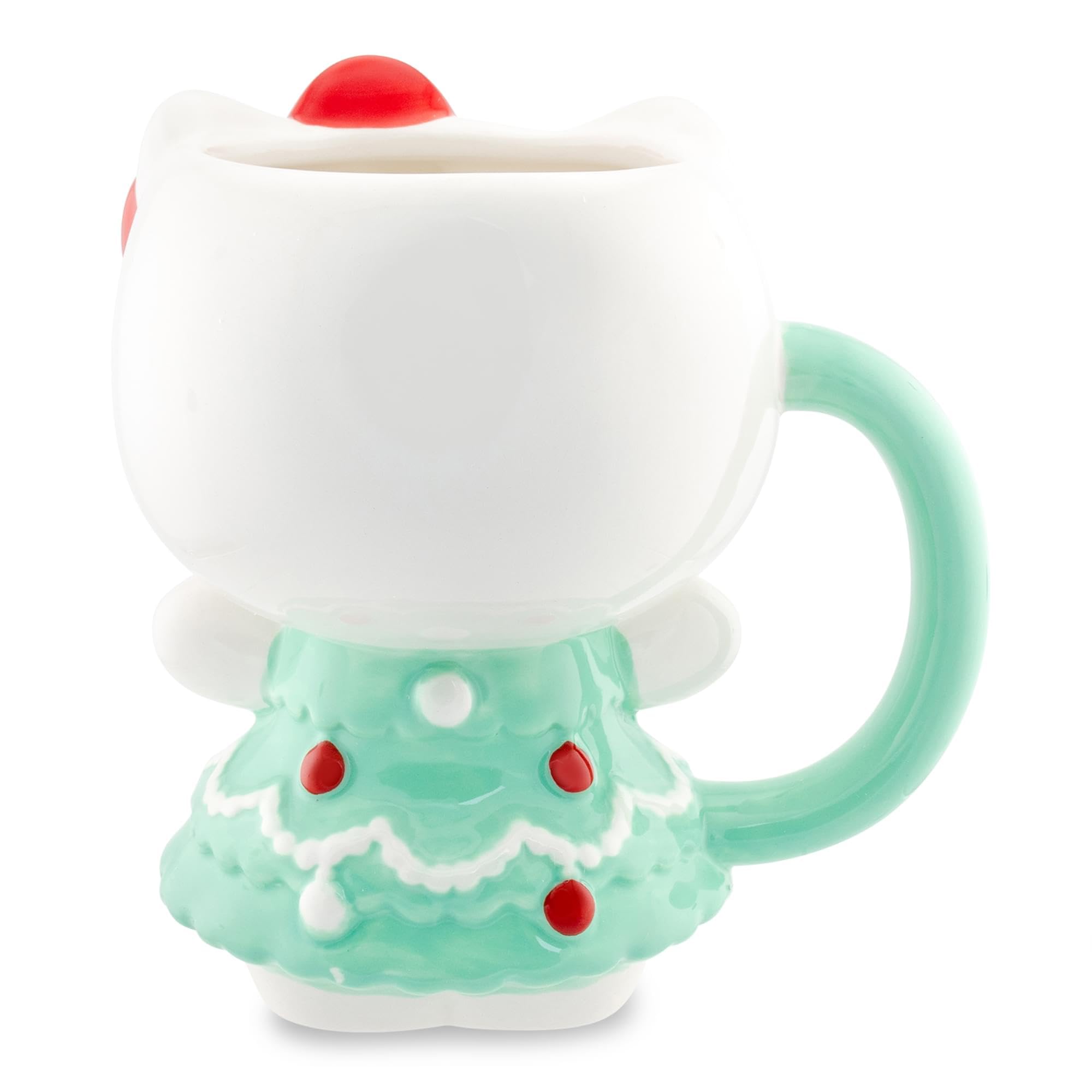 Lazo y rasgos en 3D destacan, taza cerámica festiva Hello Kitty.
