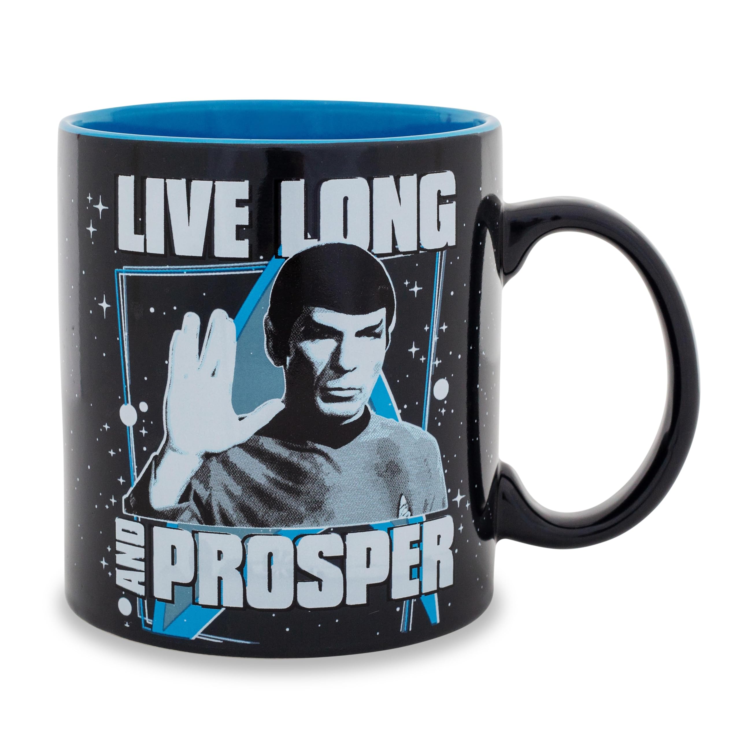 Taza Spock Silver Buffalo, ceramica de 20 onzas, ideal para cafe matutino.