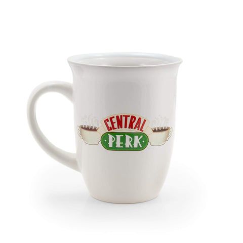 Detalle del logo Central Perk en la taza Silver Buffalo, para coleccionistas