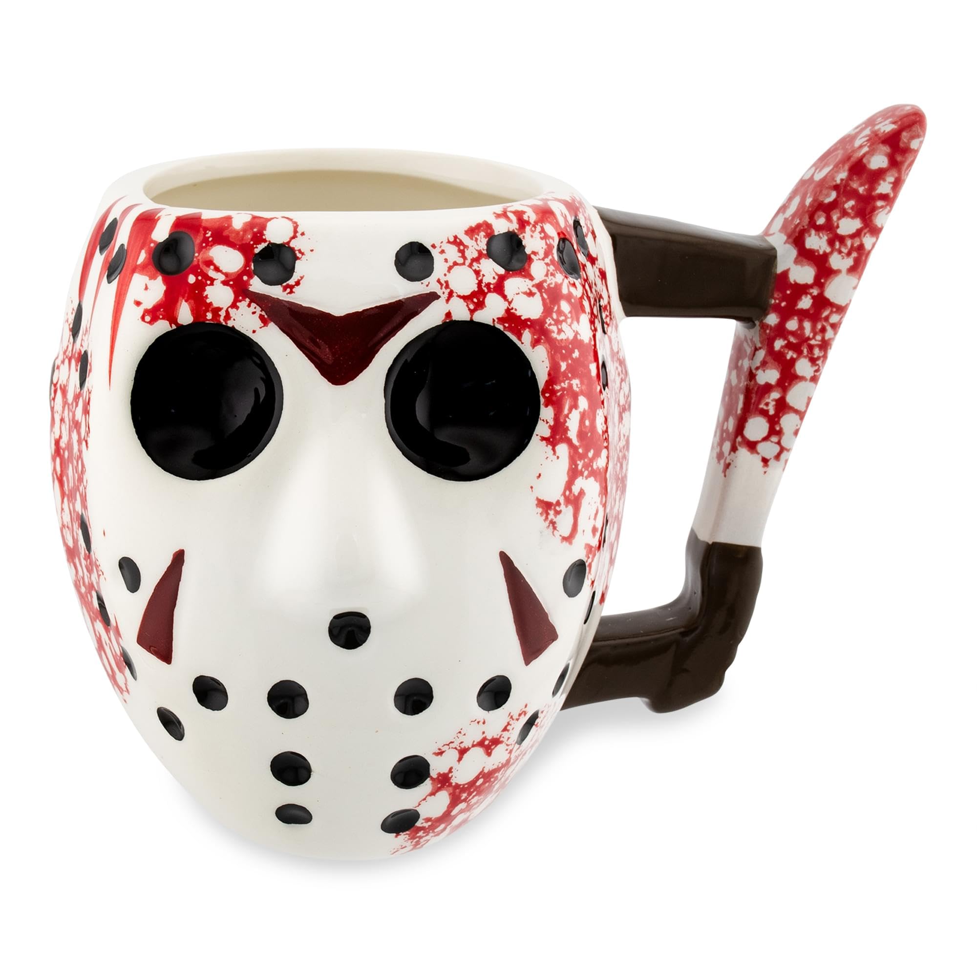 Detalle de máscara y sangre en taza Jason en 3D
