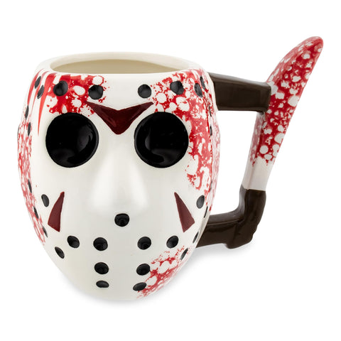 Detalle de máscara y sangre en taza Jason en 3D