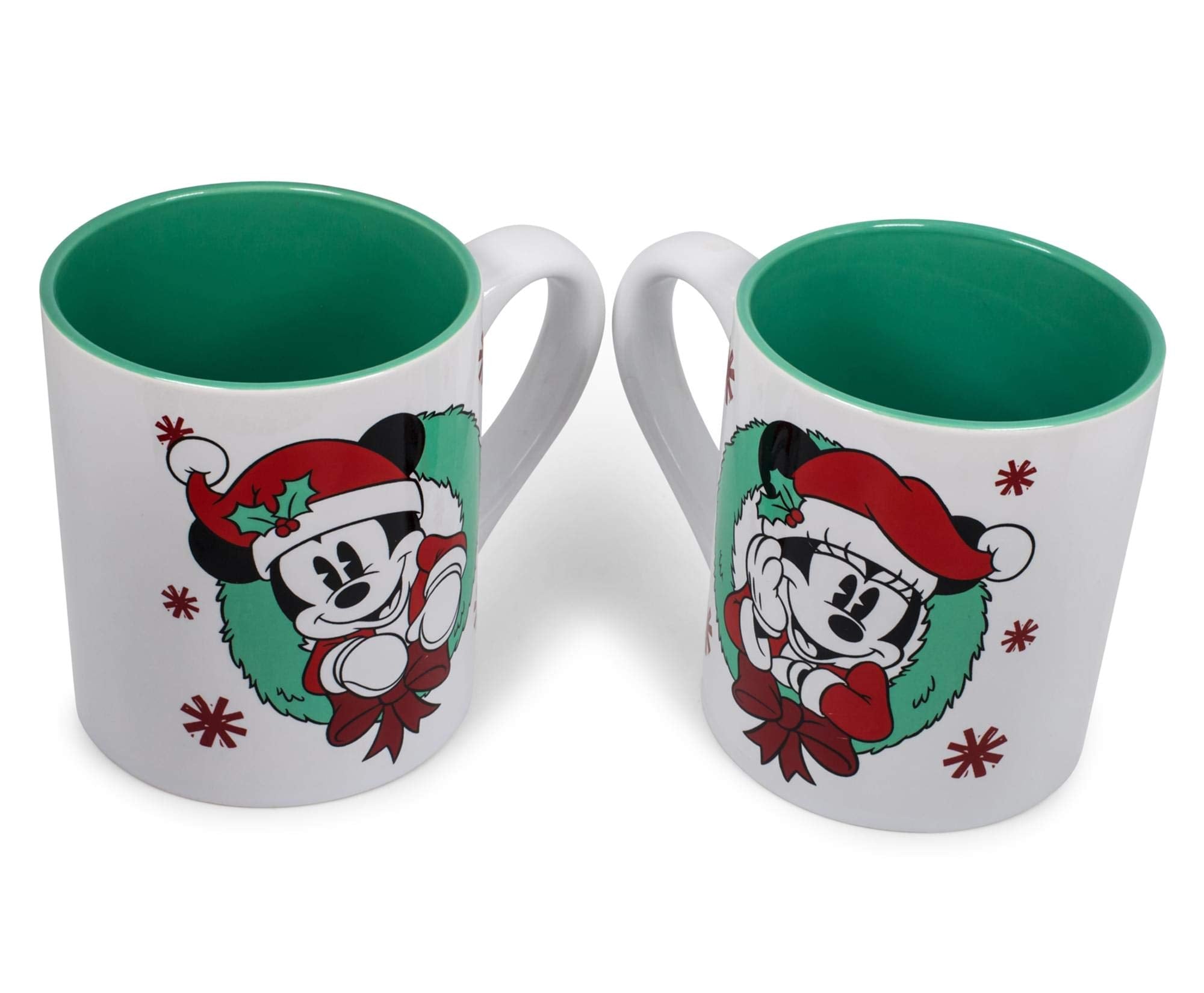 Taza de Minnie con corona navideña, color festivo para cafés.
